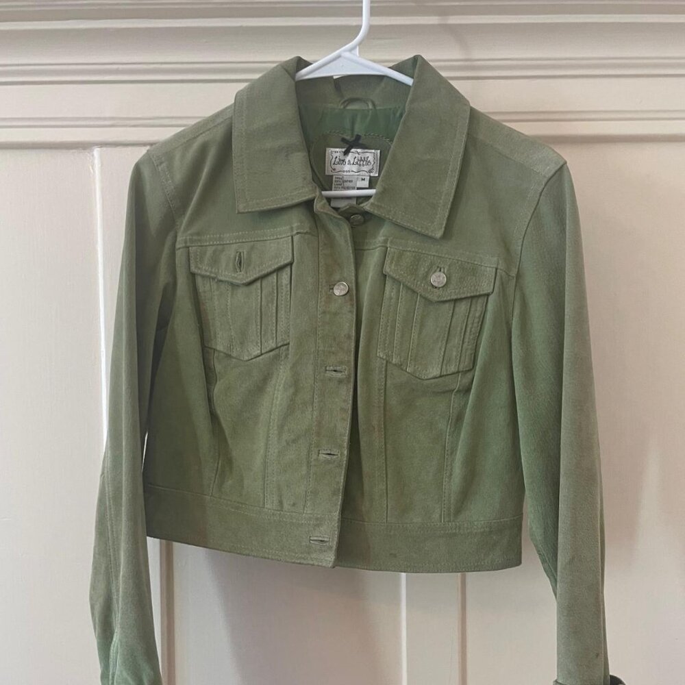 90s Vintage Green Suede Cropped Jacket - Picture 2 of 8